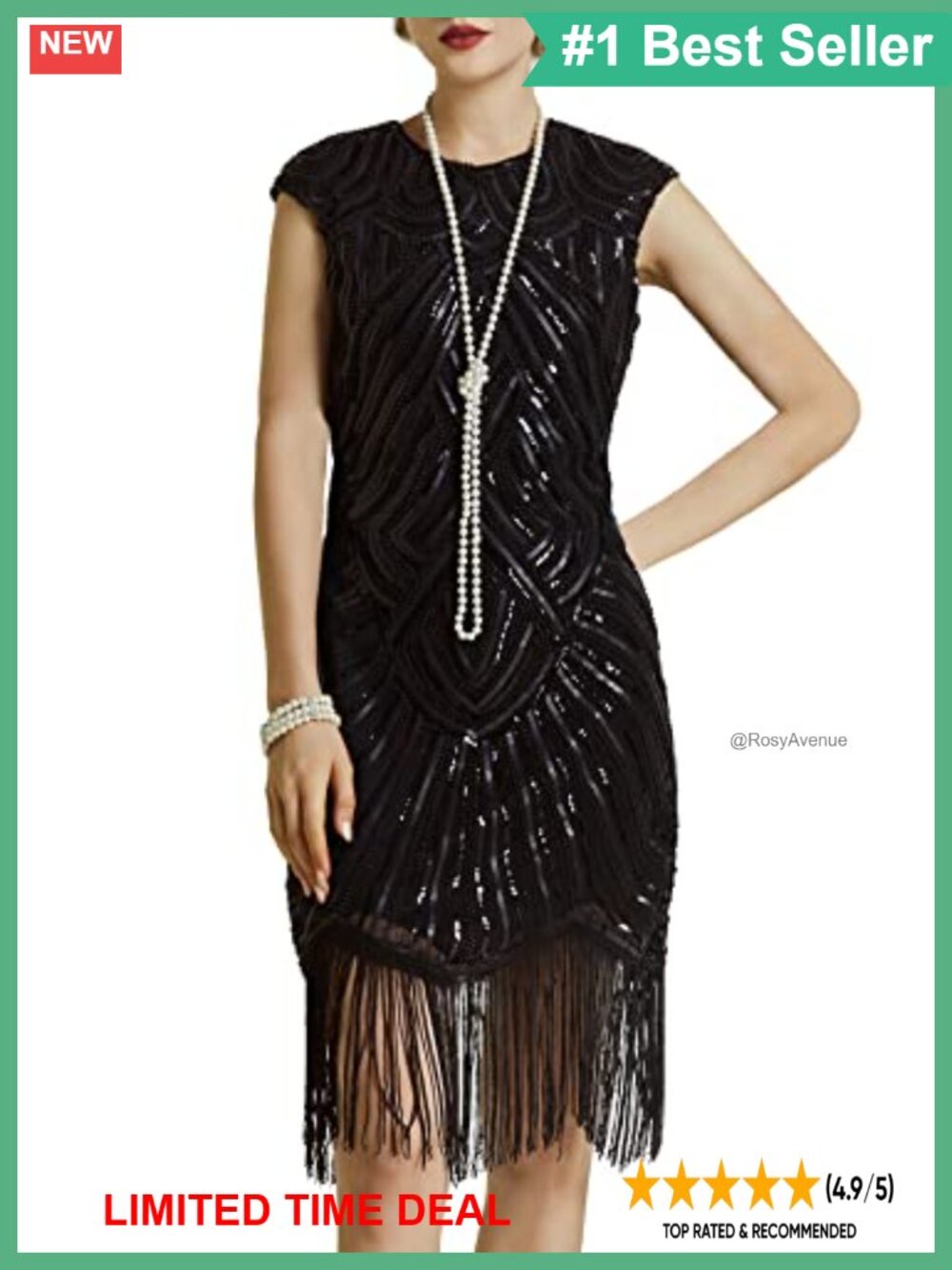 Beaded Fringe Flapper Dress 1920s Great Gatsby Sequin Party